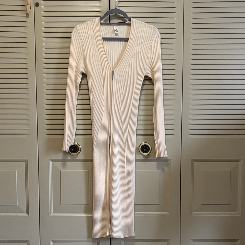 Wolford Cream Long-Sleeve Ribbed Zip Dress